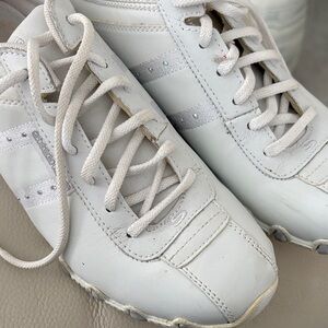 Skechers White Sneakers with Glittery Silver Stripes